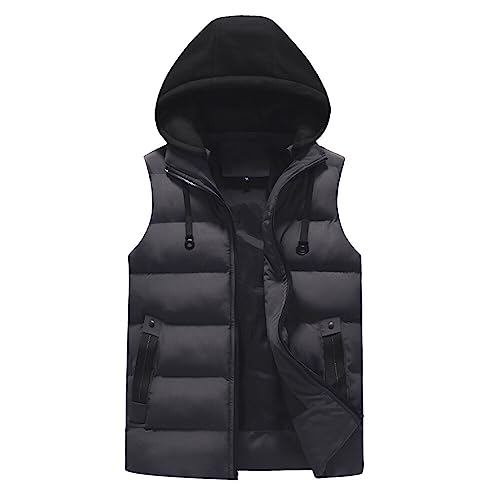 YOUTHUP Weste Herren Steppweste mit Kapuze Outdoor Freiziet Winterweste Leicht Winddicht Kapuzenweste Bodywarmer Gilet, Grau, XL von YOUTHUP