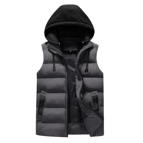 YOUTHUP Weste Herren Steppweste mit Kapuze Outdoor Freiziet Winterweste Leicht Winddicht Kapuzenweste Bodywarmer Gilet, Grau, XS von YOUTHUP