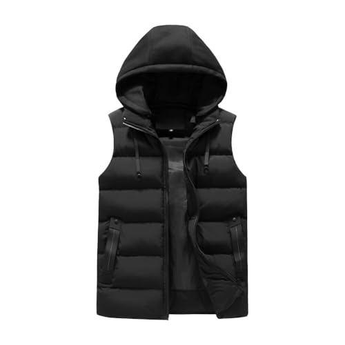 YOUTHUP Weste Herren Steppweste mit Kapuze Outdoor Freiziet Winterweste Leicht Winddicht Kapuzenweste Winter Gilet, Schwarz, XL von YOUTHUP