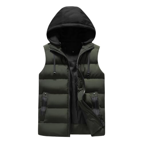 YOUTHUP Weste Herren Steppweste mit Kapuze Outdoor Freiziet Winterweste Leicht Winddicht Kapuzenweste Bodywarmer Gilet, Armee Grün, M von YOUTHUP