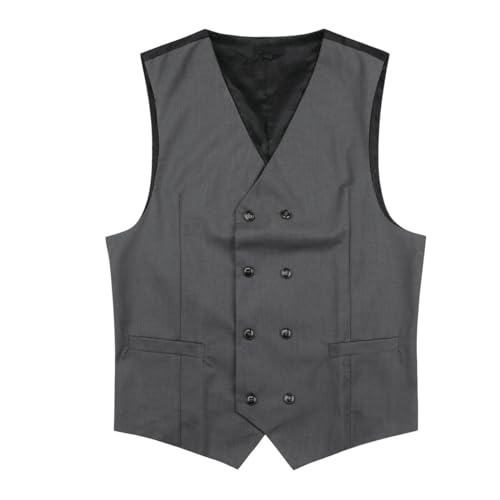 YOUTHUP Weste Herren Zweireihig Anzugweste Slim Fit Business Hochzeit Herrenweste Freizeit Ärmellose Westen, Grau, 3XL von YOUTHUP