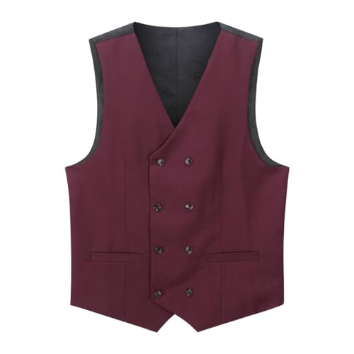 YOUTHUP Weste Herren Zweireihig Anzugweste Slim Fit Business Hochzeit Herrenweste Freizeit Ärmellose Westen, Weinrot, M von YOUTHUP