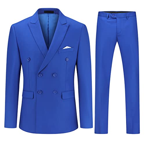 YOUTHUP Zweireiher Herrenanzug 2 Teilig formeller SlimFitAnzug mit spitzem Revers Büro Blazer Hose, Blau, XS von YOUTHUP