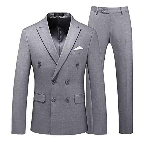 YOUTHUP Zweireiher Herrenanzug 2 Teilig formeller SlimFitAnzug mit spitzem Revers Büro Blazer Hose, Grau, XL von YOUTHUP