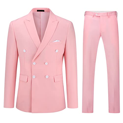 YOUTHUP Zweireiher Herrenanzug 2 Teilig formeller SlimFitAnzug mit spitzem Revers Büro Blazer Hose, Rosa, L von YOUTHUP