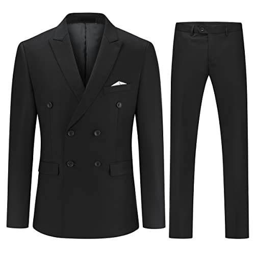 YOUTHUP Zweireiher Herrenanzug 2 Teilig formeller SlimFitAnzug mit spitzem Revers Büro Blazer Hose, Schwarz, S von YOUTHUP