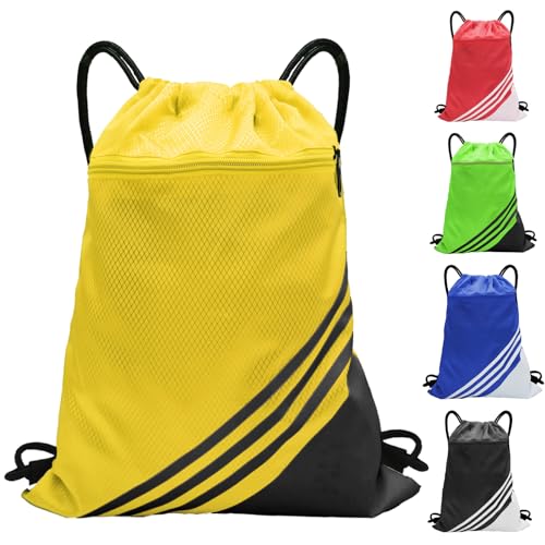 YOUWOSHE Turnbeutel, 42x34 cm Wasserdicht Turnbeutel, Rucksack mit Kordelzug, Turnbeutel mit Schuhfach, Sportbeutel mit Aussentasche, Rucksack Turnbeutel für Damen Herren Sport(Gelb) von YOUWOSHE