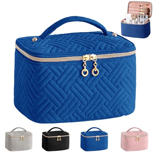 Kosmetiktasche Damen Reise Schminktasche Groß Make Up Tasche Organizer mit Bürstenfach Kulturtasche PU Leder Tragbare Makeup Bag (Navy blau) von YOUYIKE