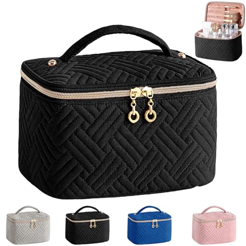 Kosmetiktasche Damen Reise Schminktasche Groß Make Up Tasche Organizer mit Bürstenfach Kulturtasche PU Leder Tragbare Makeup Bag (Schwarz) von YOUYIKE