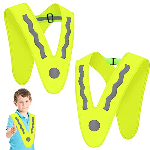 YOUYIKE 2 Stück V-Form Reflektorweste Kinder, Gelb Sicherheitsweste Mit Elastischem Band Verhindern Verrutschen, Reflektierende Weste Warnkragen Kinder Gute Sichtbarkeit für Sport, Laufen, Radfahren von YOUYIKE