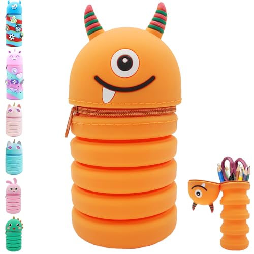 YOUYIKE Federmäppchen Klein, 2-in-1 Kawaii Federmäppchen Kinder und Stifthalter, Teleskopisc mäppchen Kinder, Federtasche Jungen, Silikon Pencil Case für Mädchen Jungen Teen Geschenk zum Schulanfang von YOUYIKE