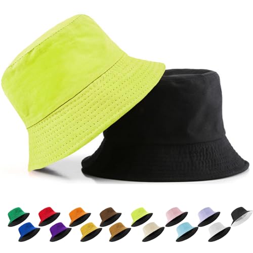 YOUYIKE Doppelseitiger Fischerhut aus 100% Baumwolle – Doppelseitiger Bucket hat für Damen & Herren – Sonnenschutz mit großem Rand – Sommer Freizeithut für Strand, Reisen & Outdoor - Gelb von YOUYIKE