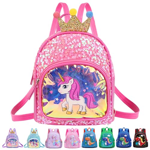 YOUYIKE Einhorn Rucksack Kindergarten, Rosa Rucksack Kinder mit Krone Pailletten, Kindergartenrucksack Mädchen für Kinder von 2-5 Jahren, Kinderrucksack für Kita, Krippe, Ausflüge, Freizeit von YOUYIKE