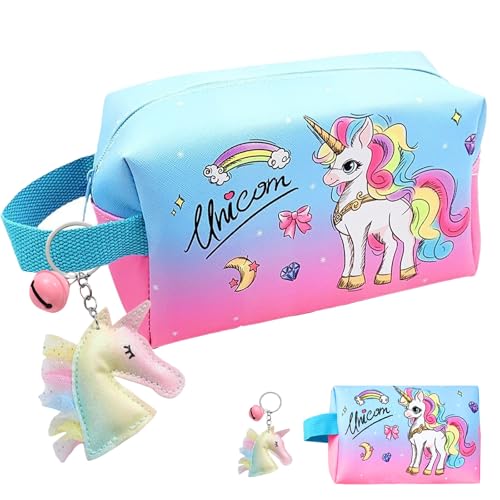 YOUYIKE Kosmetiktasche für Mädchen, Reise Kosmetiktasche Mit Schlüsselanhänger, Make up Tasche, Tragbare Tasche Multifunktions Organizer Mini Reisetaschen, Geschenk für Mädchen(Einhorn) von YOUYIKE