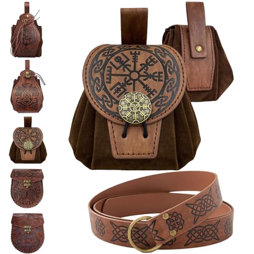 YOUYIKE Mittelalterliche Retro HüFttasche, Mittelalter Kleidung für Damen Herren Accessoires Set, Mittelalter Gürtel, Tragbares Seitenpaket, für Wikinger Piraten Hexe Ritter Renaissance Kostüm (B) von YOUYIKE