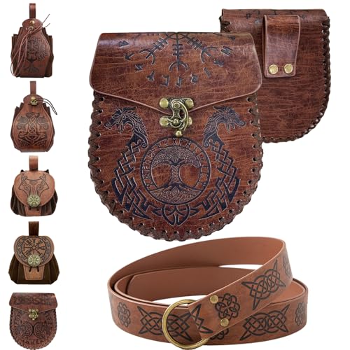 YOUYIKE Mittelalterliche Retro HüFttasche, Mittelalter Kleidung für Damen Herren Accessoires Set, Mittelalter Gürtel, Tragbares Seitenpaket, für Wikinger Piraten Hexe Ritter Renaissance Kostüm (C) von YOUYIKE