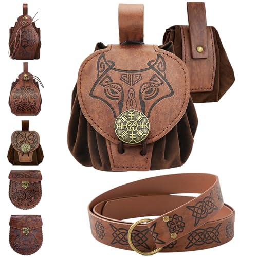 YOUYIKE Mittelalterliche Retro HüFttasche, Mittelalter Kleidung für Damen Herren Accessoires Set, Mittelalter Gürtel, Tragbares Seitenpaket, für Wikinger Piraten Hexe Ritter Renaissance Kostüm (A) von YOUYIKE