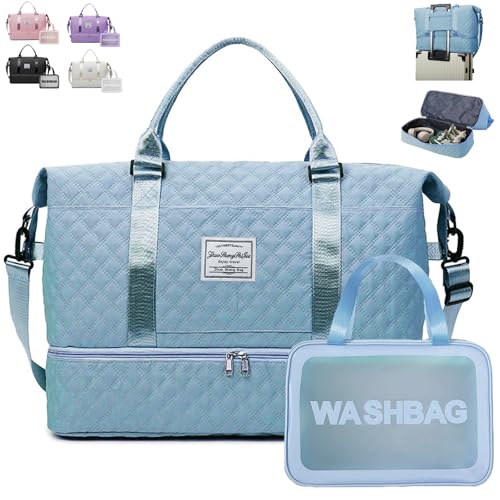 YOUYIKE Reisetasche Damen Groß, Mit Kosmetiktasche, Schuhfach, Wasserdicht Handgepäck Tasche Handgepäck Tasche für Flugzeug, Badetasche, Kliniktasche XXL, Weekender Travel Bag Women(Blau) von YOUYIKE