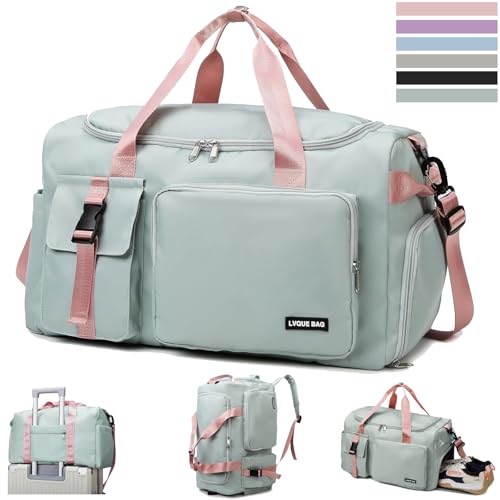 YOUYIKE Sporttasche Damen Herren, 42 L Wasserabweisende Sporttasche Groß Reisetasche Damen mit Schuhfach und Nassfach, Reisetasche Faltbar, Sporttaschen, für Reisen, Fitness, Sport (Grün) von YOUYIKE