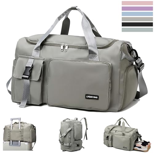 YOUYIKE Sporttasche Damen Herren, 42 L Wasserabweisende Sporttasche Groß Reisetasche Damen mit Schuhfach und Nassfach, Reisetasche Faltbar, Sporttaschen, für Reisen, Fitness, Sport (Grau) von YOUYIKE