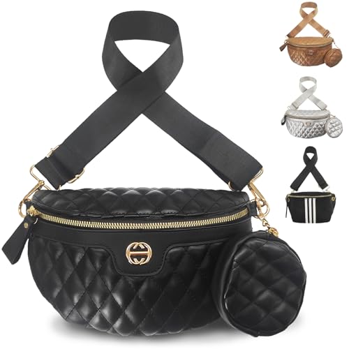 YOUYIKE Bauchtasche Damen, Umhängetasche Damen Schwarz, Crossbody Bag Damen Leder mit Münze Geldbörse, Stylisch Bag mit Abnehmbar Schultergurt für Passend zu jedem Outfit Anlass von YOUYIKE