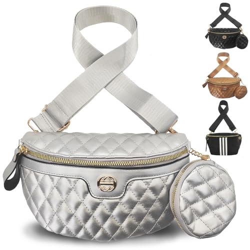 YOUYIKE Bauchtasche Damen, Umhängetasche Silber, Crossbody Bag Damen Leder mit Münze Geldbörse, Stylisch Crossbody Bag mit Abnehmbar Schultergurt für Passend zu jedem Outfit Anlass von YOUYIKE