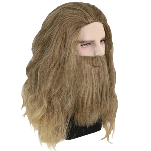 YOUYIKE Zauberer PerüCke Herren Magier Prophet Lang PerüCke & Bart für Halloween Karneval Cosplay Wig (Hellbraun) von YOUYIKE