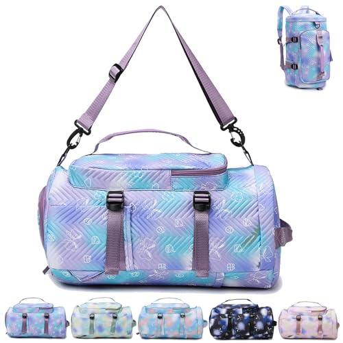 YOUYIKE konzipiert für Kinder kann in der Hand getragen Werden/Einzel-Schulter-/Doppel Schulter/Rucksackfunktion mit Schuhfach, Nassfach|Klassische Tasche (Blumenschleife - Traumhaft Helllila) von YOUYIKE