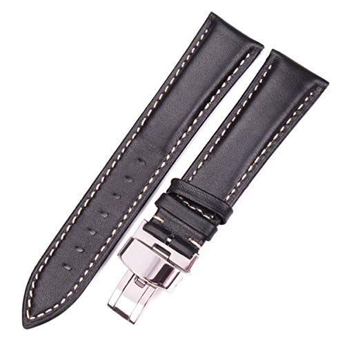 Uhrenarmbänder – Ersatz-Uhrenarmbänder, 18 x 24 mm, for Damen und Herren, Vintage-Stil, glattes Uhrenarmband, dunkelbraunes Lederarmband, Metall-Schmetterlingseinsatz ( Color : Black , Size : 18mm ) von YOUYIMEI