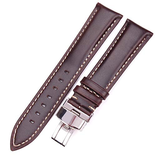 Uhrenarmbänder – Ersatz-Uhrenarmbänder, 18 x 24 mm, for Damen und Herren, Vintage-Stil, glattes Uhrenarmband, dunkelbraunes Lederarmband, Metall-Schmetterlingseinsatz ( Color : Dark Brwon , Size : 18m von YOUYIMEI