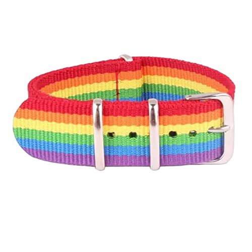 YOUYIMEI Uhrenarmbänder – Ersatz-Uhrenarmbänder, 14/16/18/20/22/24 mm, Regenbogenfarben, gestreift, Nylon-Armband, elegantes, bequemes Uhrenarmband (Color : Yt Rainbow, Size : 14mm) von YOUYIMEI