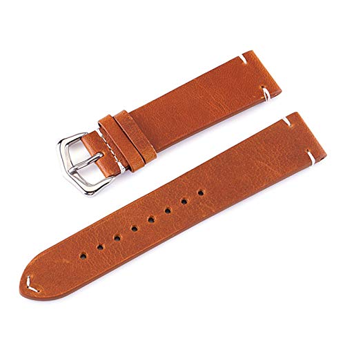 YOUYIMEI Uhrenarmbänder – Ersatz-Uhrenarmbänder, 18–24 mm, for Herren und Damen, echtes Leder, Retro-Armband, Edelstahl-Dornschließe, elegante Armbanduhr (Color : Yellow Brown, Size : 24mm) von YOUYIMEI