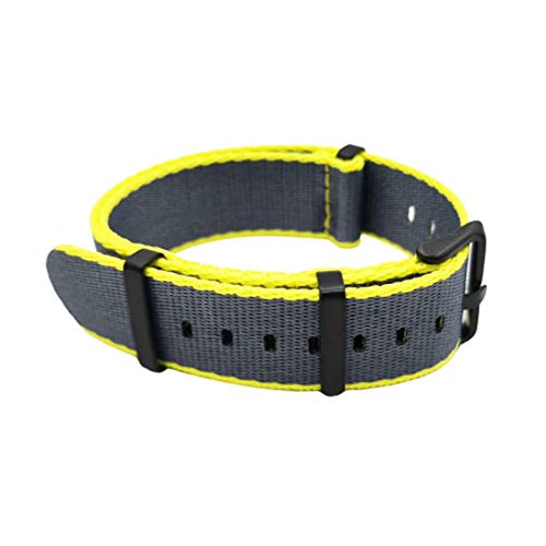 YOUYIMEI Uhrenarmbänder – Ersatz-Uhrenarmbänder, 20 mm/22 mm Nylonbänder, weiches Uhrenarmband, Sport, einteiliges Uhrenarmband (Color : Yellow Grey (Black), Size : 22mm) von YOUYIMEI