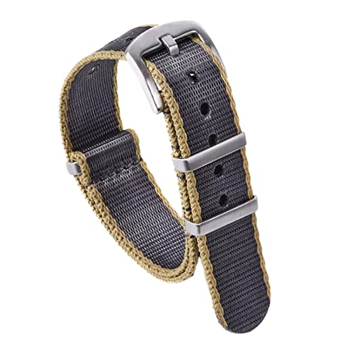 YOUYIMEI Uhrenarmbänder – Ersatz-Uhrenarmbänder, 20 mm–22 mm Stil, metallischer Glanz, seidiges Nylon-Uhrenarmband, Ersatz-Uhrenarmband-Zubehör (Color : Grey With Khaki Edge, Size : 20mm) von YOUYIMEI