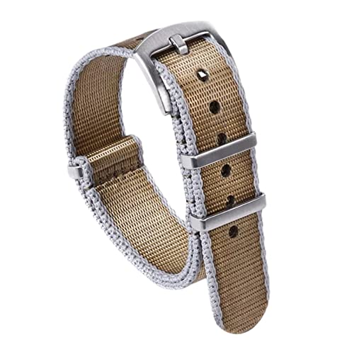 YOUYIMEI Uhrenarmbänder – Ersatz-Uhrenarmbänder, 20 mm–22 mm Stil, metallischer Glanz, seidiges Nylon-Uhrenarmband, Ersatz-Uhrenarmband-Zubehör (Color : Khaki With Grey Edge, Size : 20mm) von YOUYIMEI