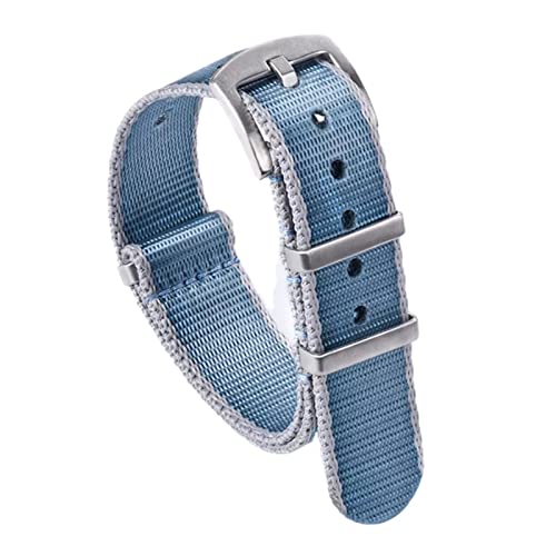 YOUYIMEI Uhrenarmbänder – Ersatz-Uhrenarmbänder, 20 mm–22 mm Stil, metallischer Glanz, seidiges Nylon-Uhrenarmband, Ersatz-Uhrenarmband-Zubehör (Color : Light Blue With Grey Edge, Size : 20mm) von YOUYIMEI