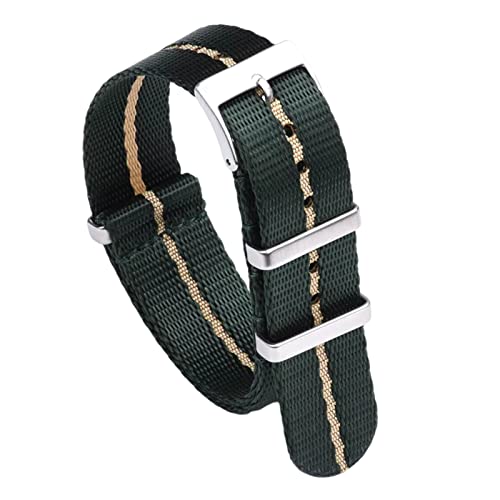 YOUYIMEI Uhrenarmbänder – Ersatz-Uhrenarmbänder, 20 mm–22 mm glattes Nylon-Uhrenarmband for analoge Uhren und Zifferblatt, Quarzuhr, Uhrenarmband-Ersatz (Color : Black With Khaki, Size : 22mm) von YOUYIMEI