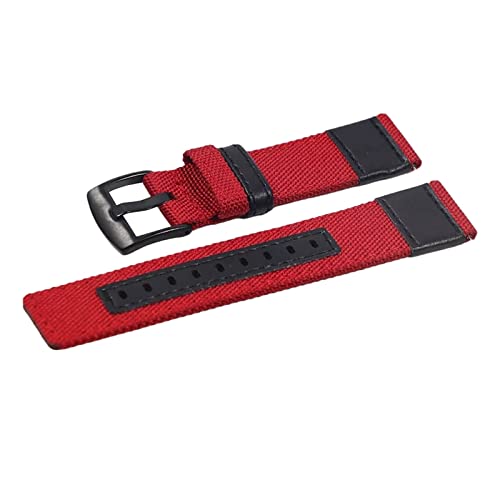 YOUYIMEI Uhrenarmbänder – Ersatz-Uhrenarmbänder, Nylon- und Leder-Spleißarmband im 20-mm-22-mm-Stil, schwarzes Dornschließe-Uhrenarmband (Color : Red, Size : 20mm) von YOUYIMEI