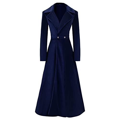 Damen Gothic Samt Trenchcoat Langarm Revers Vintage Lang Cardigan Mantel Steampunk Herbst Winter Warm Mäntel, Blau, L von YOUYING