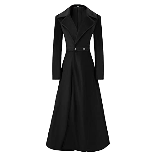 Damen Gothic Samt Trenchcoat Langarm Revers Vintage Lang Cardigan Mantel Steampunk Herbst Winter Warm Mäntel, Schwarz, M von YOUYING