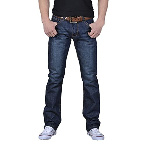 Herren-Jeans mit weitem Bein, Stretch, entspannte Passform, lässige Denim-Hose, Reißverschluss, Vintage, gewaschene Baggy-Hip-Hop-Denim-Hose, Streetwear, Blau, 52 DE von YOUYING