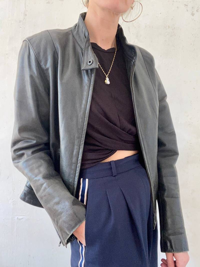 Coole Vintage Lederjacke in Sehr Dunkelgrün 90Er Jahre von YOUandEL