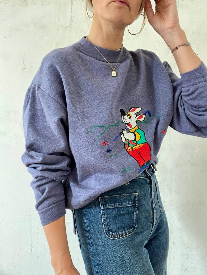 Cooler Gemütlicher Pullover/Hoodie in Grua Blau Mit Stickerei 80Er 90Er Jahre von YOUandEL