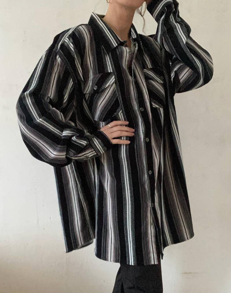 Schöne Oversized Vintage Bluse Herrenhemd Unisex Schwarz/Weiß Beige Gestreift 90Er 2000Er Jahre von YOUandEL