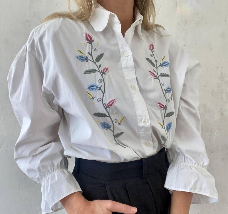 Schöne Vintage Bluse Boho Trachtenbluse in Weiß Mit Puffärmel 80Er 90Er Jahre von YOUandEL