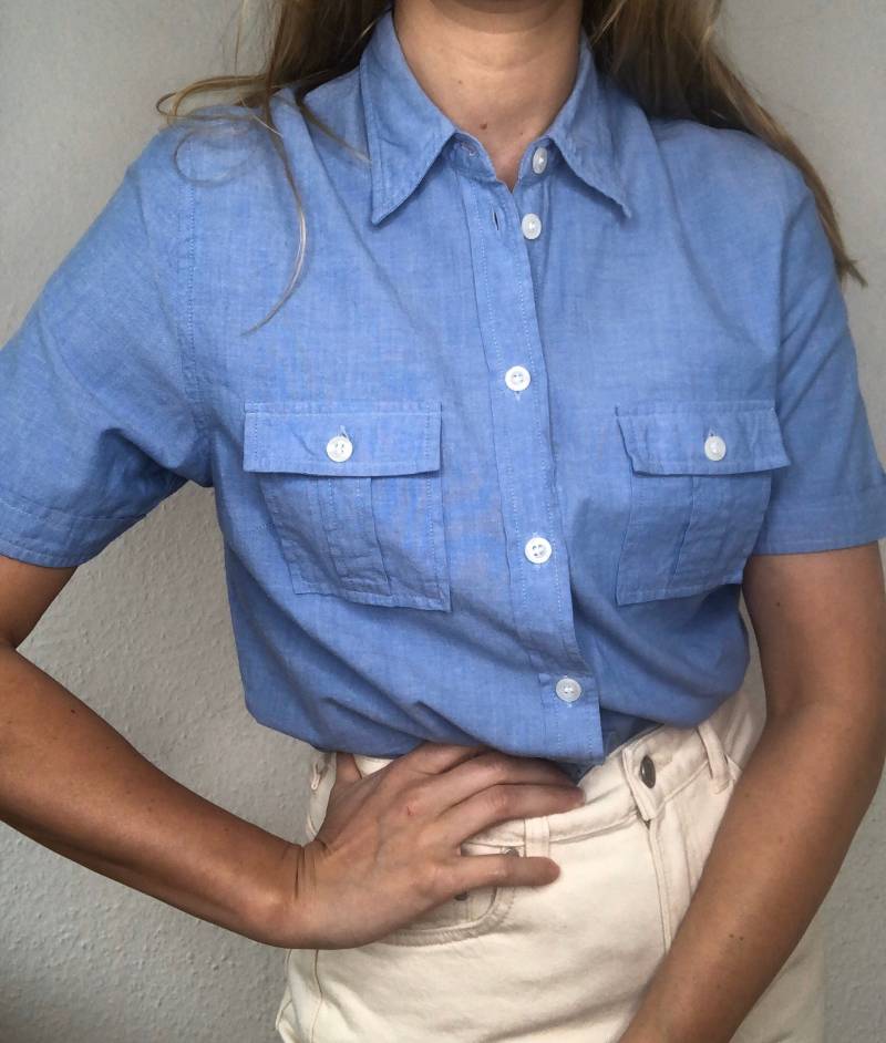 Schöne Vintage Bluse Hellblau Kurzärmelig Sommerlich von YOUandEL