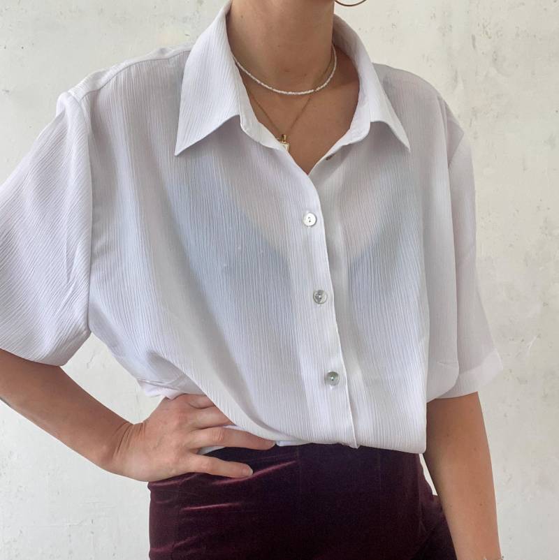 Schöne Weiße Vintage Bluse Kurzärmelig 80Er 90Er Jahre von YOUandEL