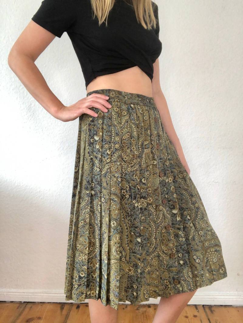 Schöner Midi Falten Rock Boho Floralmuster 60Er 70Er 80Er Jahre von YOUandEL