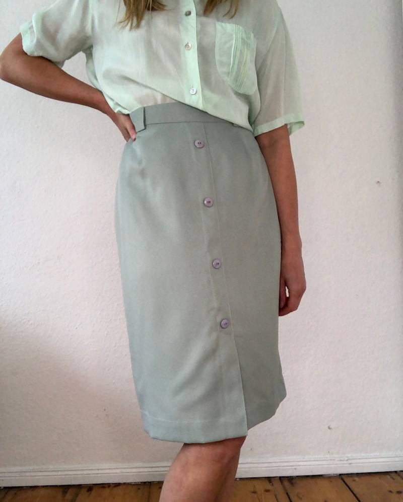 Schöner Vintage Midi Rock/Bleistiftrock Highwaist in Türkis Mit Knopfleiste 40Er 50Er Jahre von YOUandEL