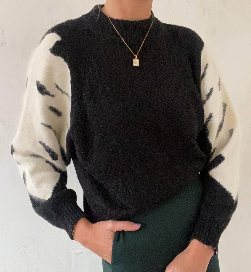 Schöner Vintage Strickpullover/Pullover in Schwarz Weiß 80Er Jahre Popper Style von YOUandEL